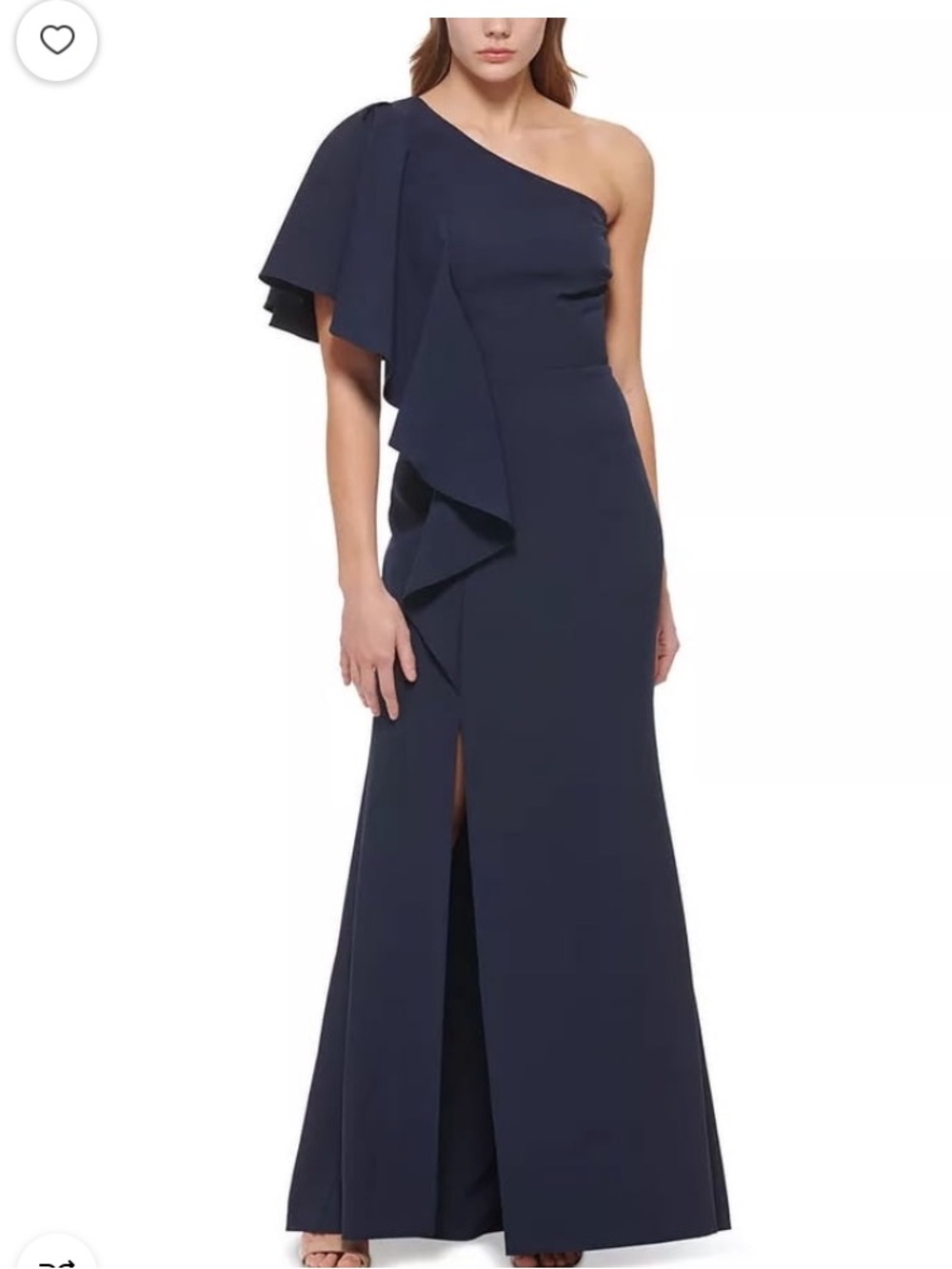 Vince Camaro Navy Side Ruffle Gown With High Slit